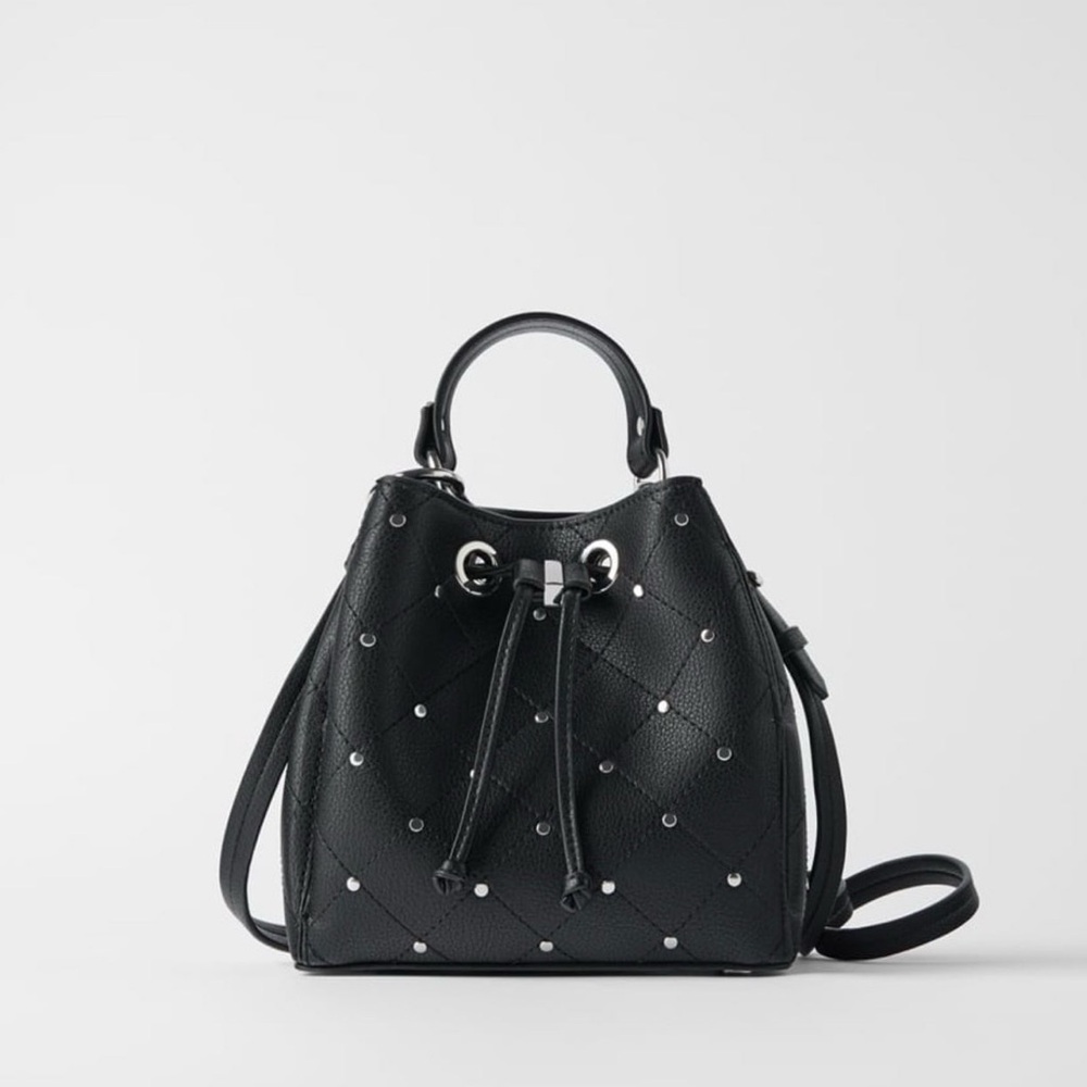 Zara Black Studded Bucket Bag